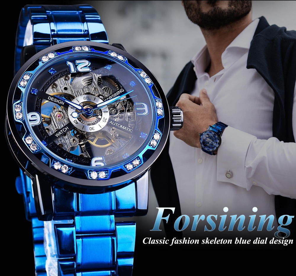 Forsining Watch Men's Fashion Casual Classic Popular Hollow Rhinestone Manual Mechanical Watch_voghion.com