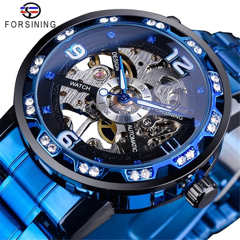 Forsining Watch Men's Fashion Casual Classic Popular Hollow Rhinestone Manual Mechanical Watch_voghion.com