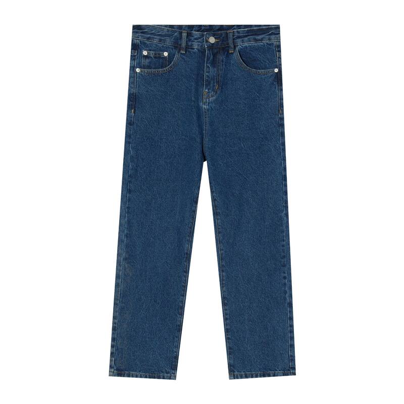 Quần jean nam ống thẳng lửng 9 tấc cạp vừa phong cách Hàn Quốc — Màu xám, Màu đen, Xanh denim, Xanh lam đậm