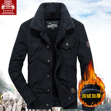 男装夹克男秋冬宽松大码军工装复古潮流翻领加厚羊羔绒外套3166