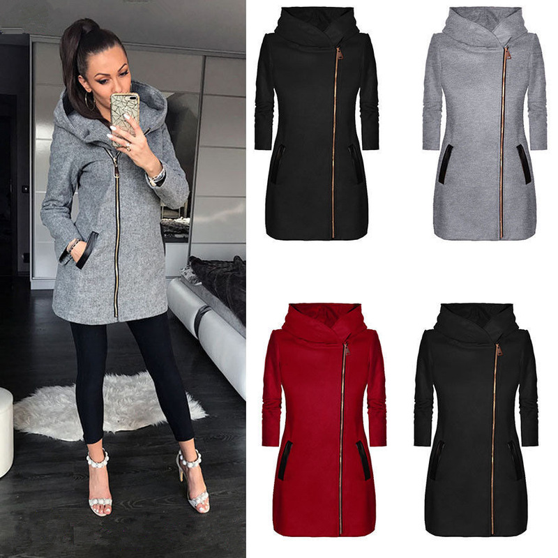 9510#2024 AliExpress Amazon Cross-border Fashion Side Zipper and Velvet Jacket Hooded Jacket Women