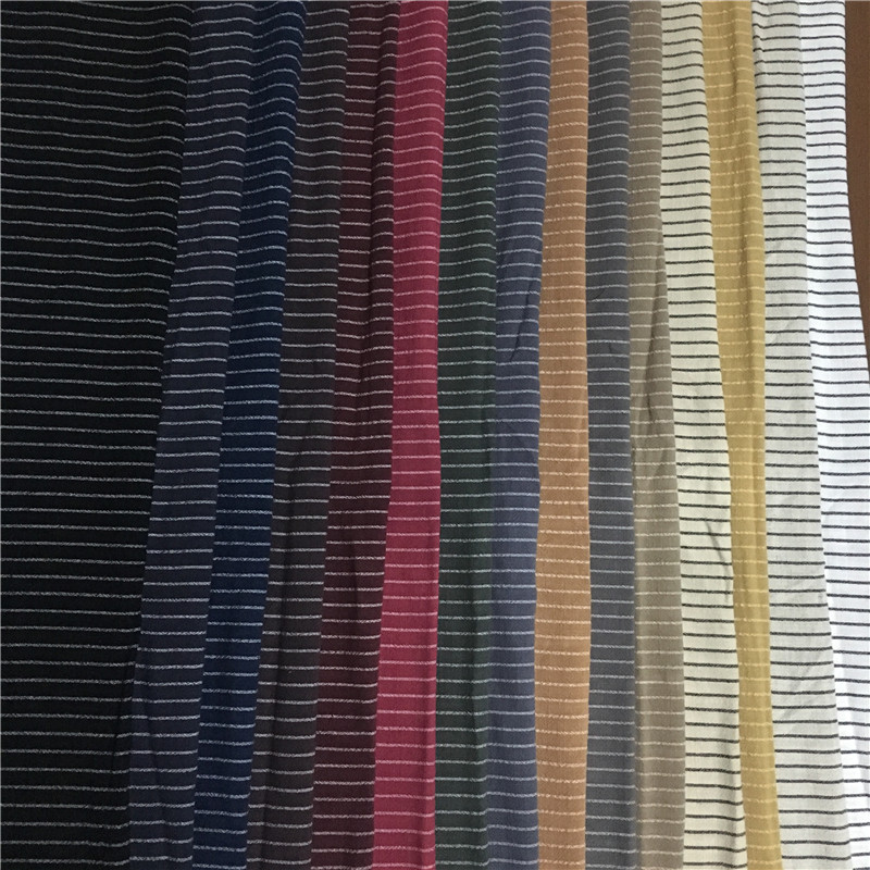 亚麻粘色织布料细条子春夏款户外服染色服装裤装衬衫时尚时装面料