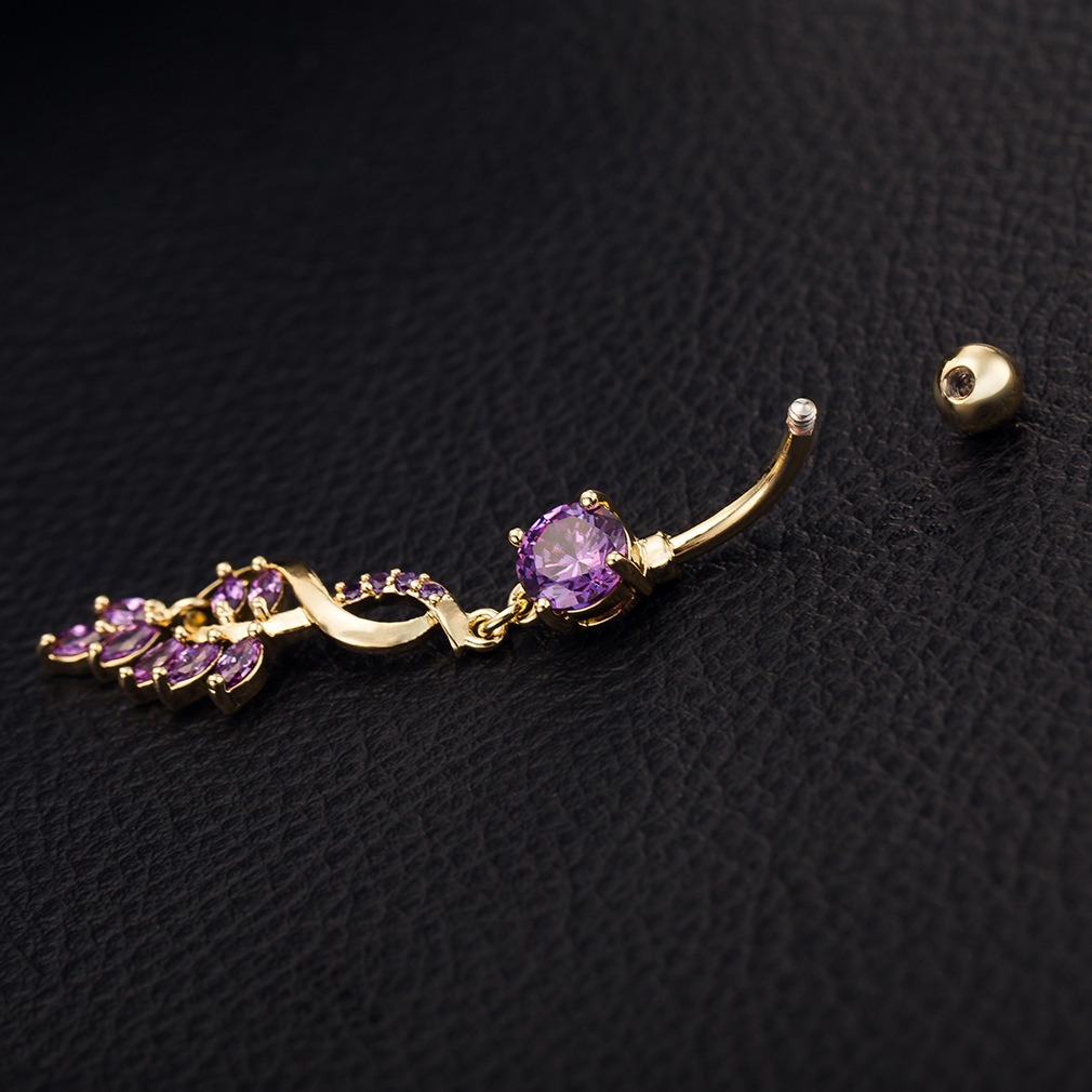 Belly Button Ring With Floral Diamond Stud Piercing Jewelry_voghion.com