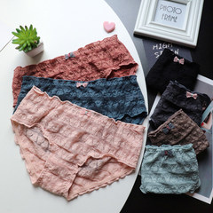日系泡泡褲可愛麵包褲甜美女士蕾絲內褲女低腰女式三角褲純棉檔
