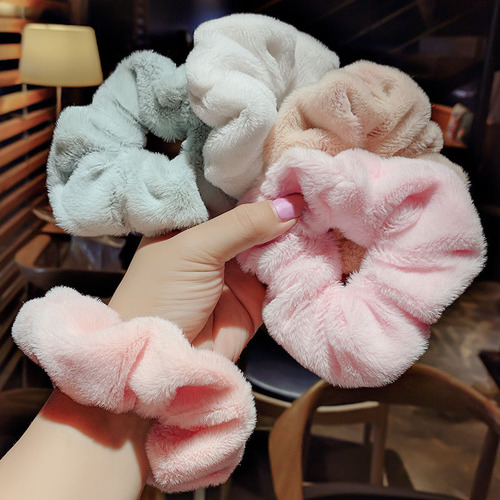 Autumn and winter style simple pig intestine plush hair tie with ponytail meatball head fat intestine head rope like rubber band cute headdress for women
