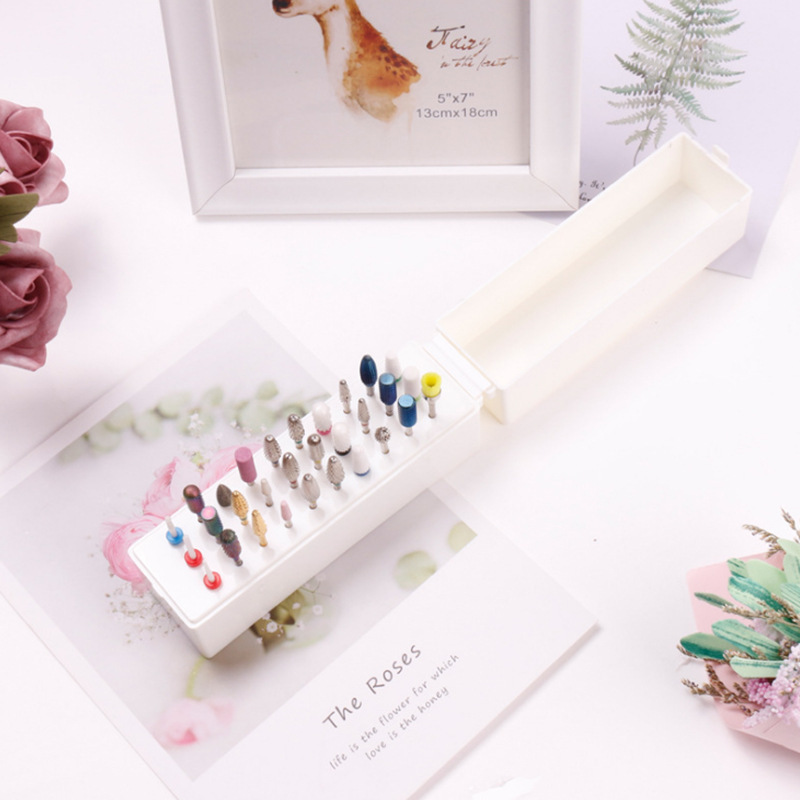 Caja de almacenamiento de manicura de 30 hoyos soporte de exhibición de cabezal de molienda de manicura caja de acabado de almacenamiento de broca de 2,35 hoyos caja de herramientas de manicura