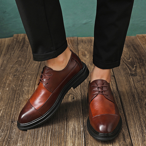 Japanese retro distressed lace-up casual leather shoes for men British and Korean style brogue groom and groomsmen men's shoes M22-L