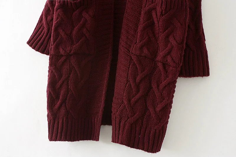 Women's Clothing plus size women's autumn and winter new cable knitted sweater cardigan mid length coat_voghion.com