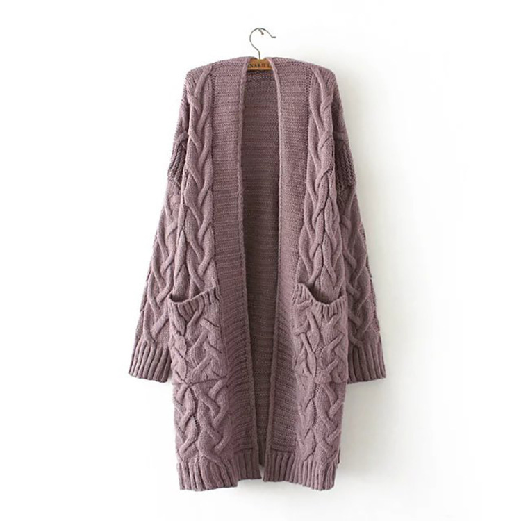 Women's Clothing plus size women's autumn and winter new cable knitted sweater cardigan mid length coat_voghion.com