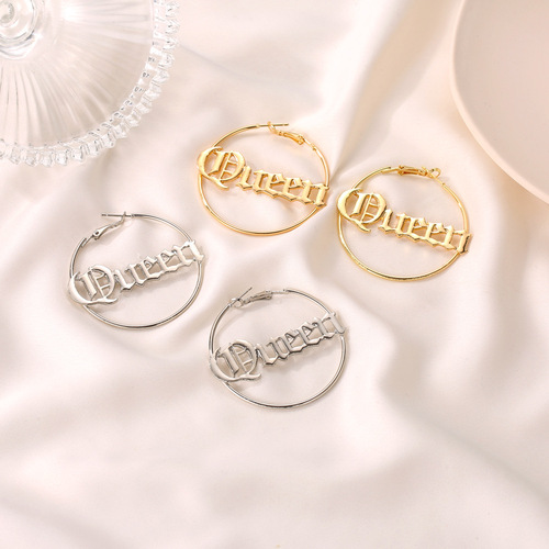 European and American personality exaggerated round letter earrings cold style queen earrings cross-border accessories wholesale