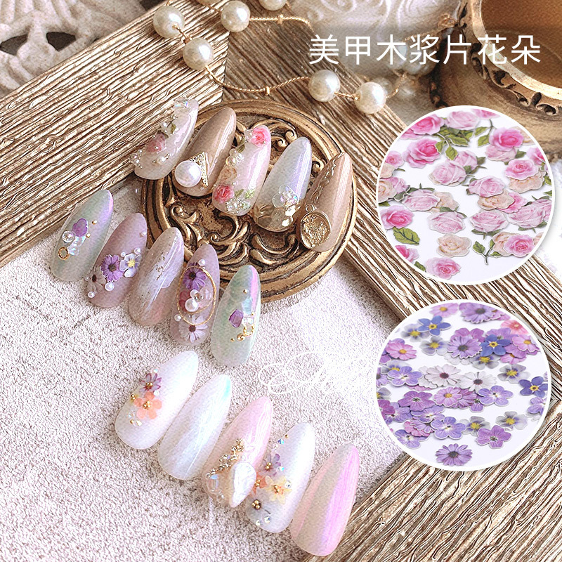 Conjunto de joyas de uñas populares transfronterizas nueva mariposa de uñas flor colorida flor seca lentejuelas desgaste joyería de uñas