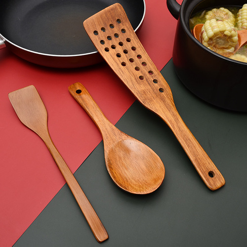 One Wood One Craftsman cooking spatula set LOGO wooden long handle cooking spatula non-stick wooden spatula