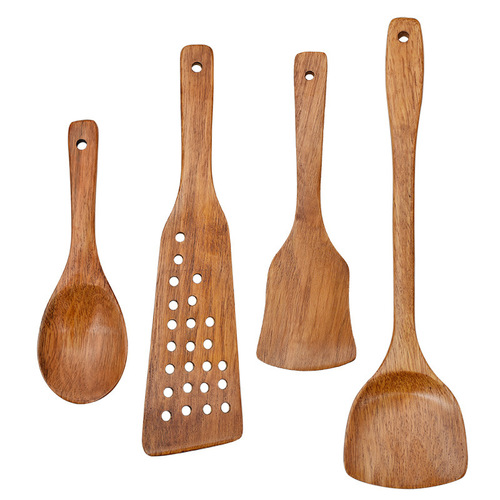 One Wood One Craftsman cooking spatula set LOGO wooden long handle cooking spatula non-stick wooden spatula