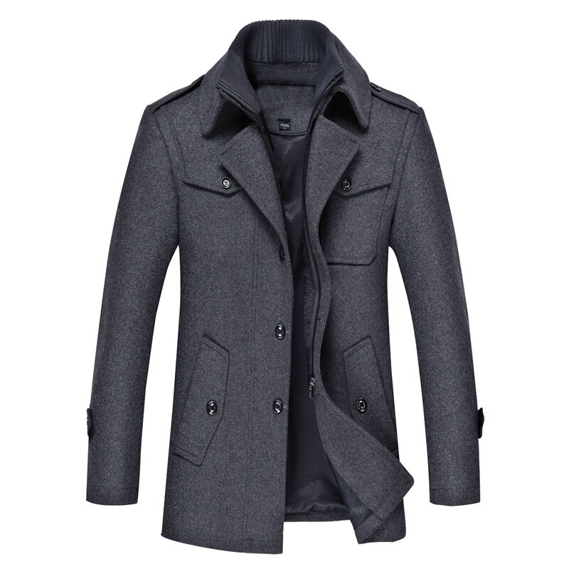 2023 Winter Explosions Business Double Collar Men's Woolen Coat Middle-aged and Elderly Loose Wool Cotton Thickened Woolen