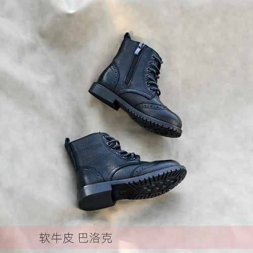 Girls princess cowhide boots Korean style British black leather boots Martin boots trendy boots baby cotton boots single boots warm boots genuine leather