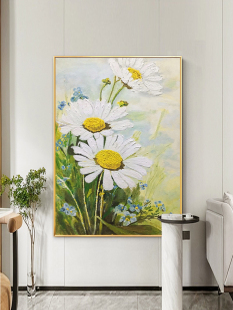 Fresh and beautiful chamomile oil painting pure hand-painted porch decoration oil painting hotel home hanging painting foreign trade flower painting