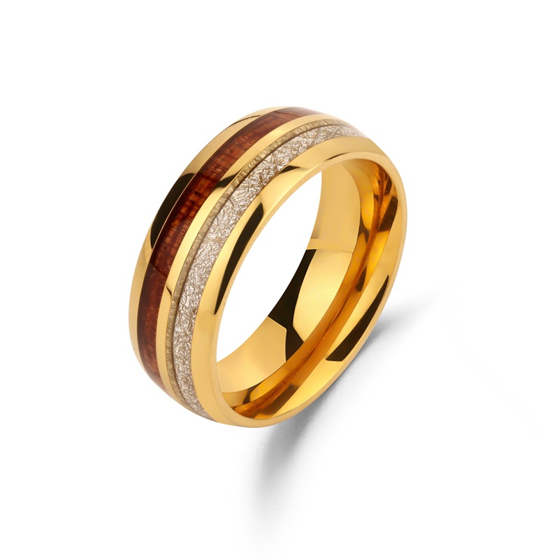 8mm personality men's silver foil wood shell antler titanium steel ring factory direct sales