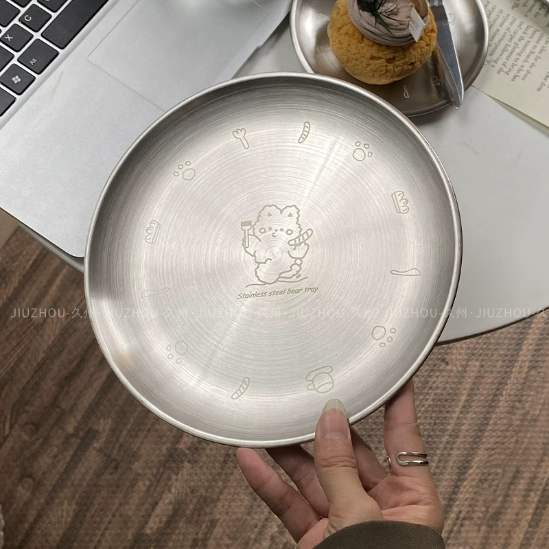Ins стиль корейский стиль кемпинг нержавеющая сталь обеденная тарелка для пикника простая еда плоская тарелка Дим сум тарелка торт диск лоток