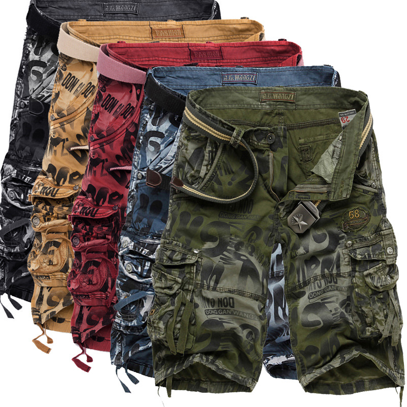Perennial Available Men's Large Size Loose Overalls Camouflage Shorts Multi-Pocket Five-Pants Letter Print Shorts 2292