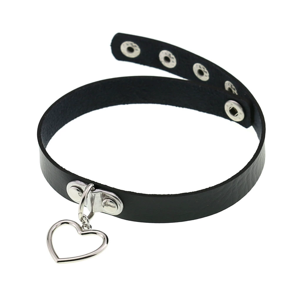 Ожерелье-ожерелье-choker из искусственной кожи PU с сердечком, регулируемая длина 32–39.5 см, 16 цветов