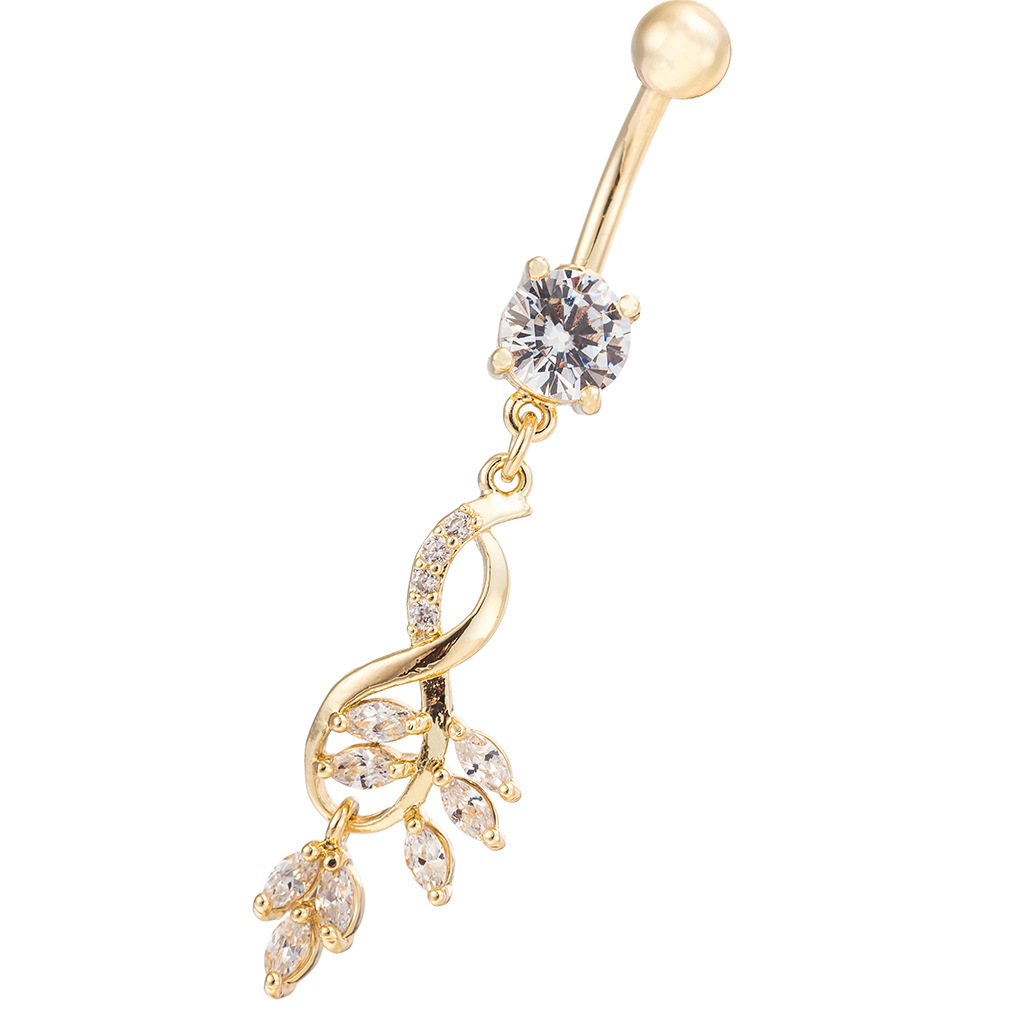 Belly Button Ring With Floral Diamond Stud Piercing Jewelry_voghion.com