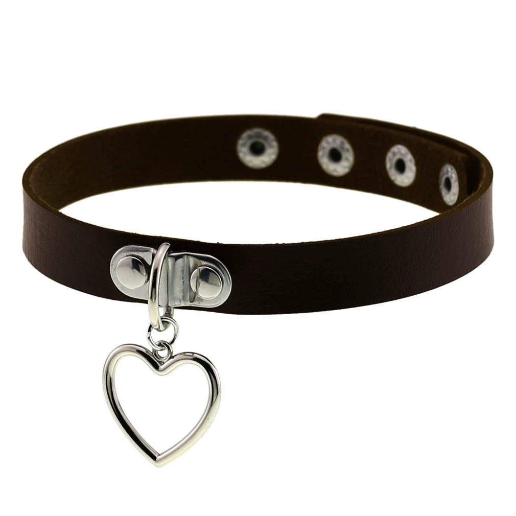 Ожерелье-ожерелье-choker из искусственной кожи PU с сердечком, регулируемая длина 32–39.5 см, 16 цветов