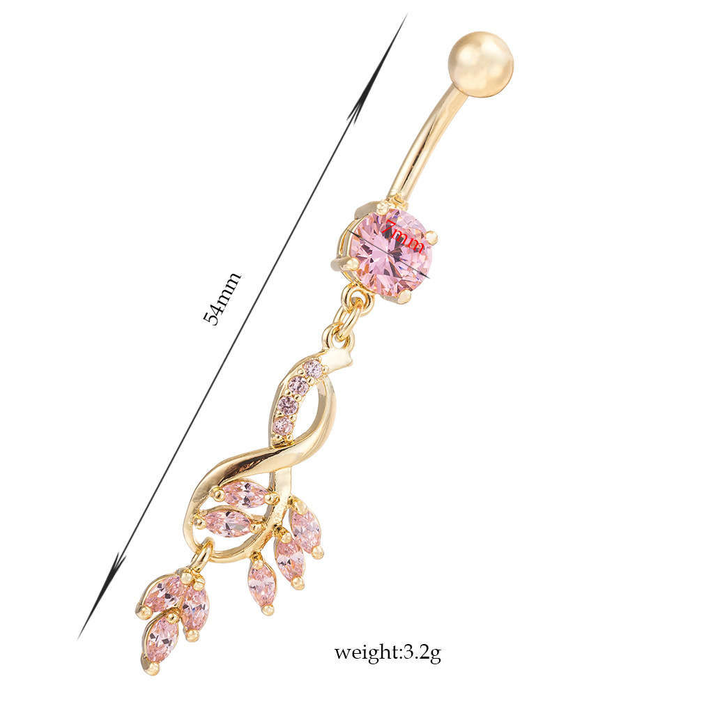 Belly Button Ring With Floral Diamond Stud Piercing Jewelry_voghion.com
