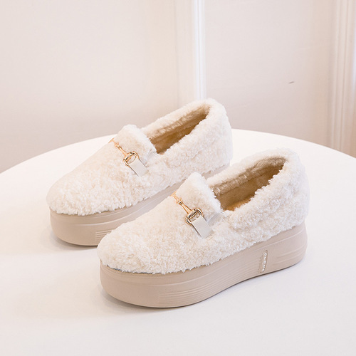  Doudou shoes with increased inner height, winter style plus velvet cotton shoes, furry women's shoes, low-top hiking daily snow boots to keep warm