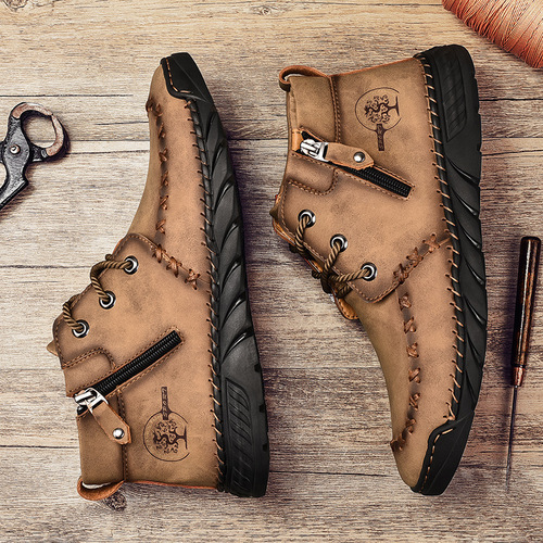 Autumn and winter new arrival zip-up Martin boots for men, large-size handmade ankle boots, outdoor casual non-slip work boots.