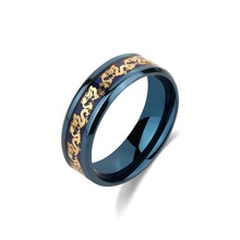 厂家直销  热卖复古蓝碳钎维加中国龙 钛钢戒指