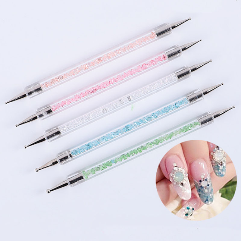 Herramientas de uñas suministros nuevo clavo de doble cabeza punto taladro pluma diamante transparente varilla punto taladro pluma flor aguja 5 unids traje