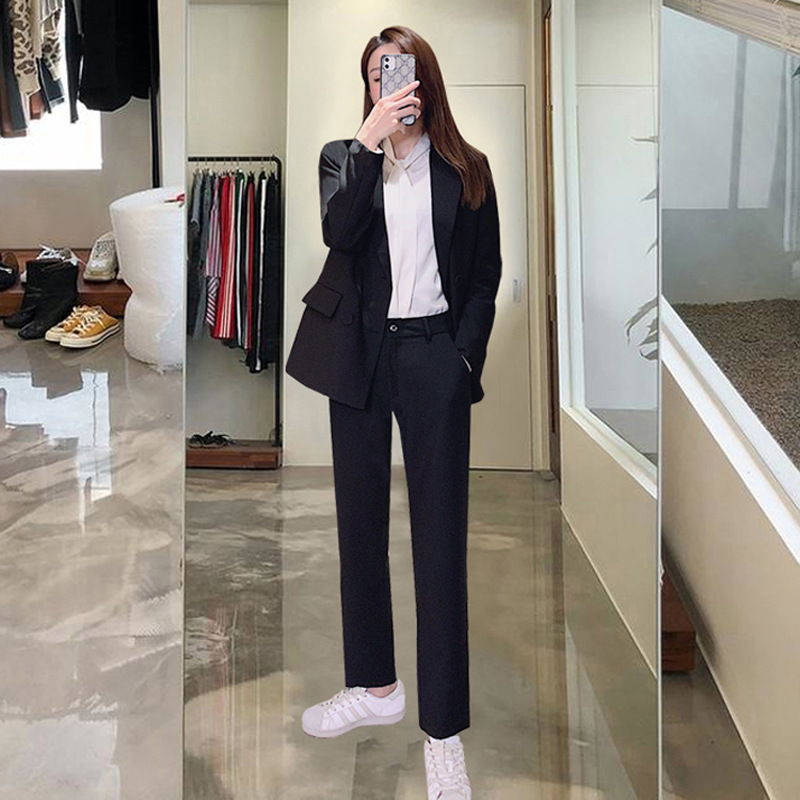 Professional Suit Women's Spring and Autumn Fashion Black Suit ol Work Formal Dress College Students Temperament Interview Clothes Women