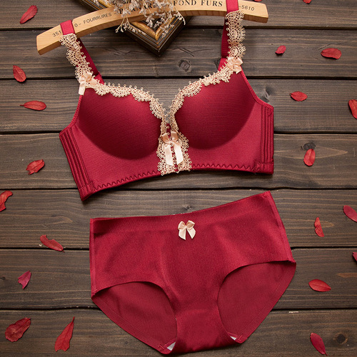 Bra set for women with small breasts, thick upper and lower breasts, natal year red underwear, underwear, no wire bra