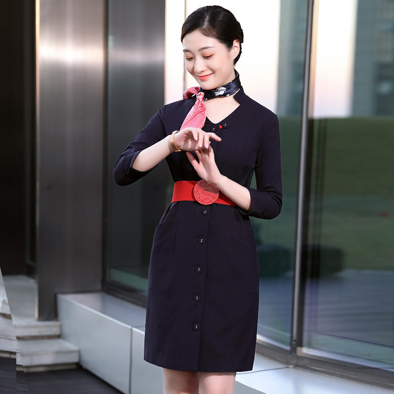 China Eastern Airlines Stewardess Uniform Professional suit Goddess Fan Temperament Beauty Salon Overalls Hotel Front Desk Tooling dress
