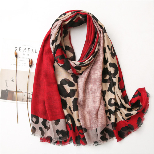 Korean brown all-match leopard print scarf for women spring, autumn and winter long thin brown scarf long shawl Dongdaemun