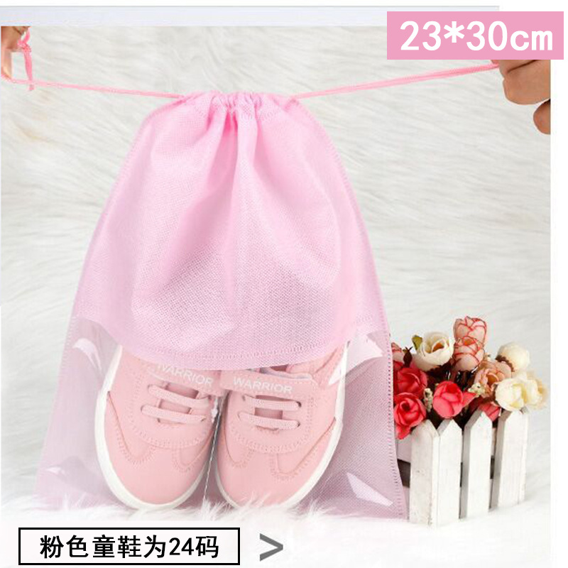 Bolsa de zapatos bolsa de almacenamiento de zapatos ventana transparente tela no tejida bolsa de cordón a prueba de polvo bolsillo con cordón logotipo imprimible