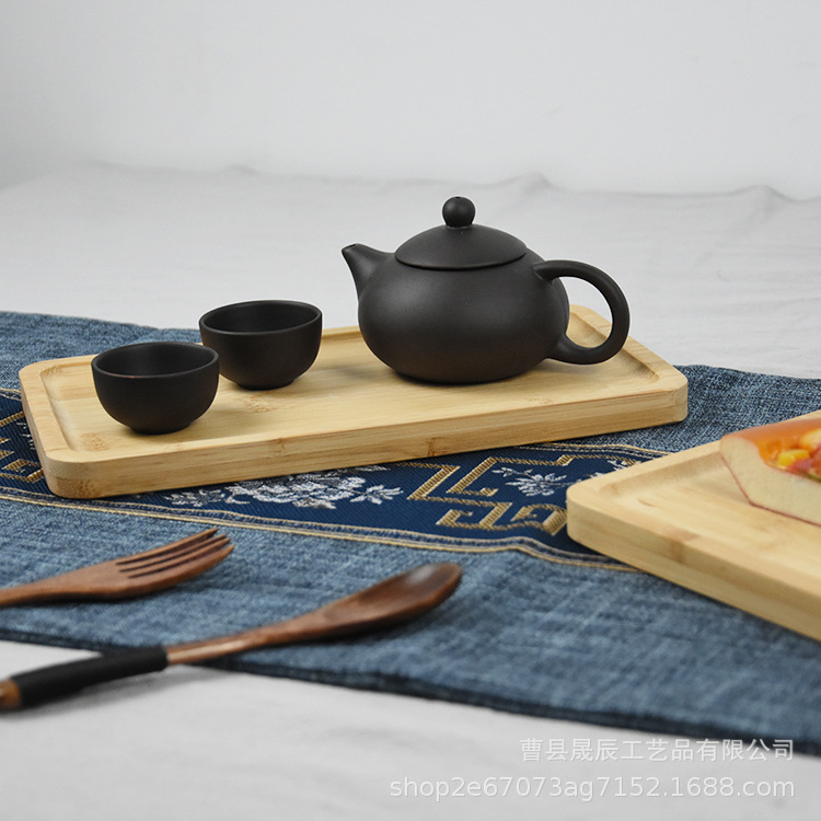 Spot Bandeja de té de bambú japonesa Bandeja de bambú Plato rectangular Pastel creativo Plato de pizza Pan de leche Plato de desayuno