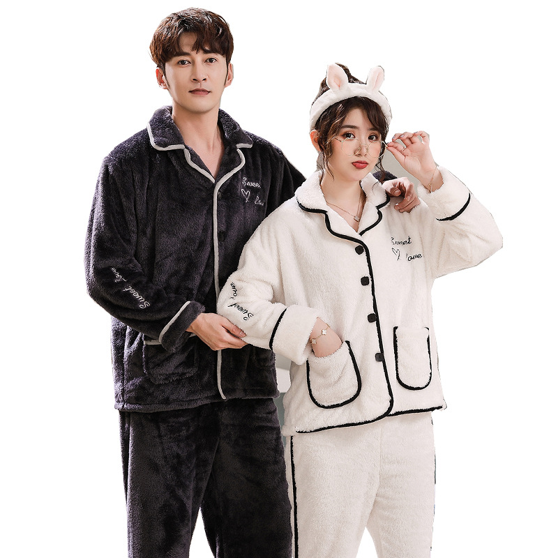 Otoño y invierno nuevos productos de doble cara de peluche de peluche polar pareja pijama de hombre grande abrigo ropa doméstica de mujer set