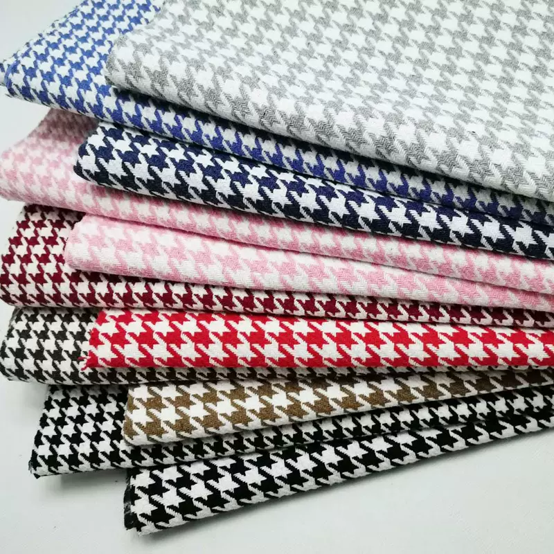 千鸟格混纺棉麻面料沙发垫软装抱枕套斜纹涤棉色织提花格子布料