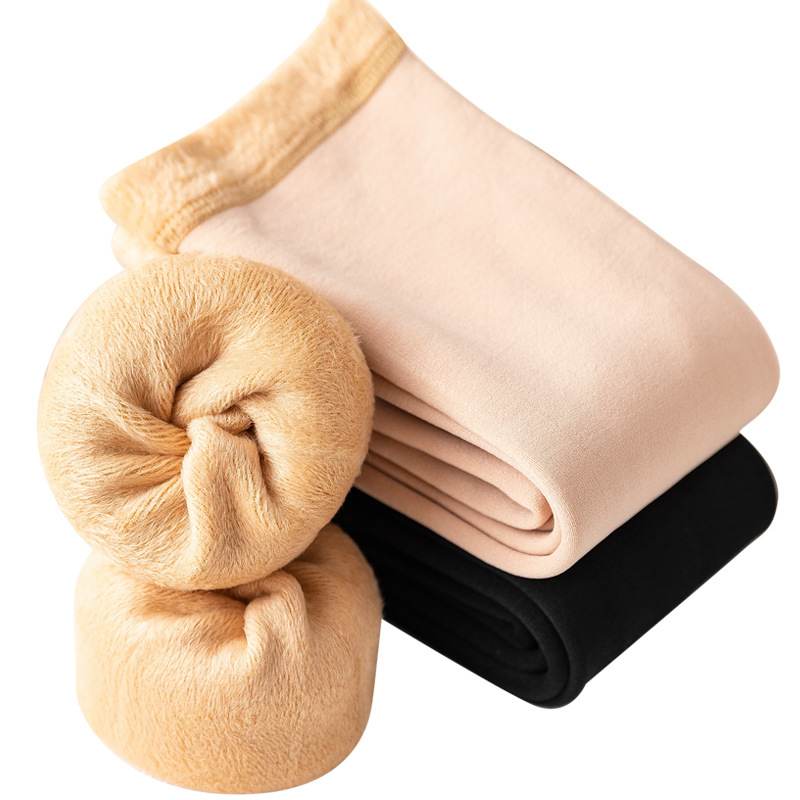 Calcetines de nieve calcetines de pantorrilla de mujer Otoño e Invierno forrados de lana engrosada pierna ligera de color carne sensación de desnudo artefacto calcetines altos de rodilla larga