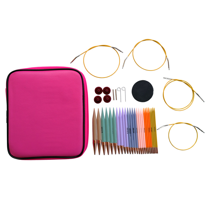 Herramienta de tejer aguja de suéter nuevo polycarbon desmontaje aguja cuerda cambio anillo aguja conjunto de 13 pares PU bolsa cinturón Accesorios