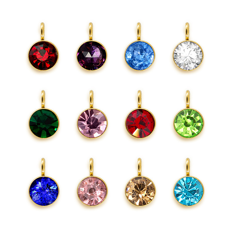 Golden December Birthstone Birthstone DIY Handmade Jewelry Accessories Stainless Steel Birthstone Pendant Small Pendant