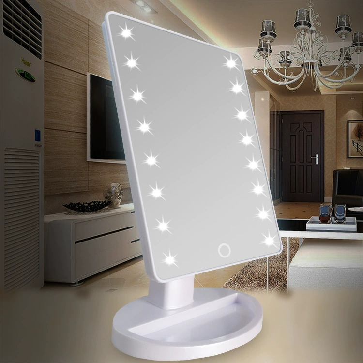 LED косметическое зеркало с сенсорной панелью, настольное зеркало для макияжа, 16 или 22 огня, вращение на 360° с лотком для хранения
