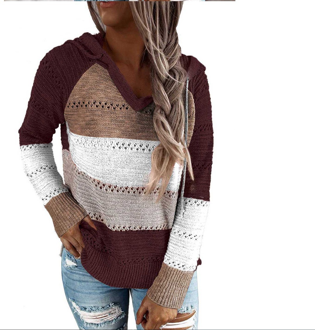 Comercio exterior transfronterizo Orden original nuevo deseo Amazon eBay Otoño e Invierno Nuevo suéter con capucha a rayas image 11