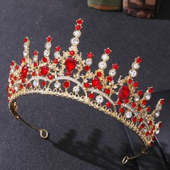 European and American foreign trade red rhinestone crown Amazon best-selling baroque wedding hair accessories bridal tiara crown