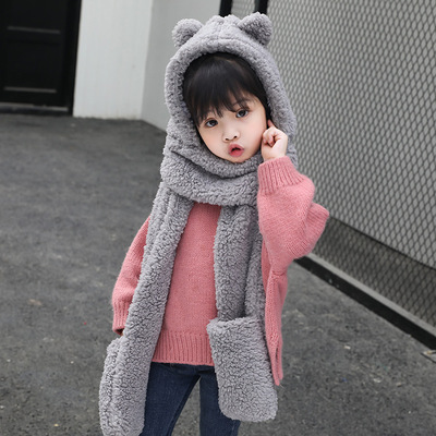 Little Bear scarf Versatile keep warm Plush thickening Collar Neck protection Korean Edition lovely Hat one winter children