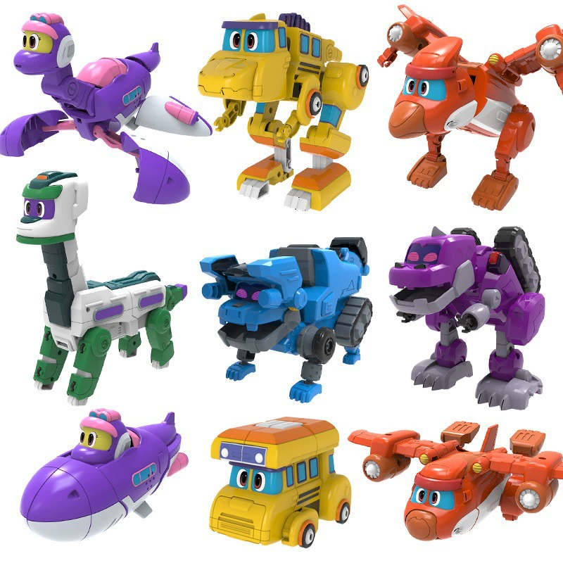 Transforming dinosaur & rescue robot toy set, multi‑form figures, full set