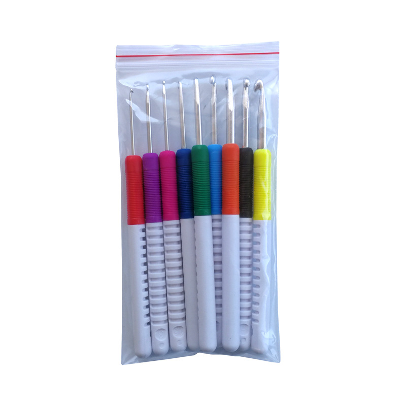Herramienta de tejer aguja suéter nuevo ABS de dos colores mango de plástico crochet conjunto de 9 envases blister