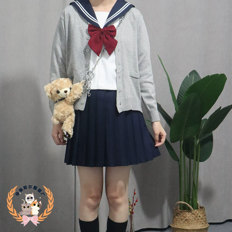 Японский Кардиган Свитер Колледж Стиль Униформа Свитер Длинный Рукав V-образным Вырезом Простой Вязаный Свитер Матросский Костюм Пальто