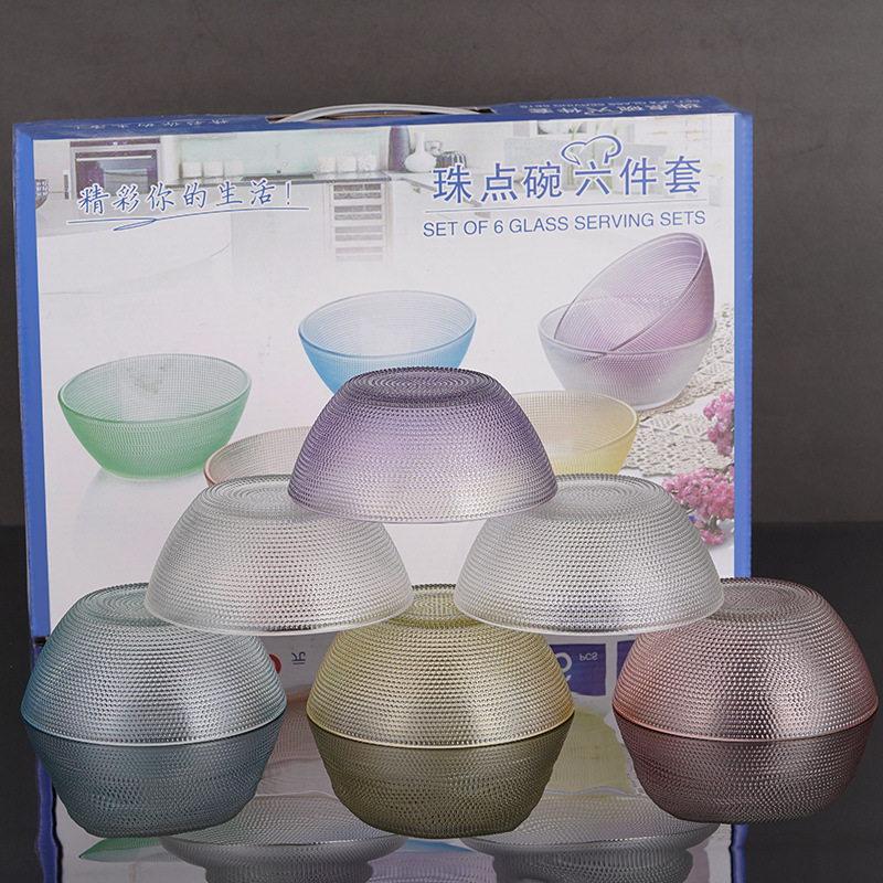 Factory straight hair bead point Bowl color glass bowl rock bowl six-piece gift box opening activity gift wholesale